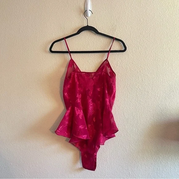 90s Victoria Secret Gold Label Red Floral Bodysuit Coquette Sheer Women's Small - Picture 3 of 8